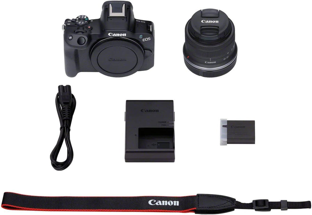 EOS R50 Black + RF-S 18-45mm F4.5-6.3 IS STM Lens Mirrorless camera for on-the-go content creators, shooting stills (Renewed)
