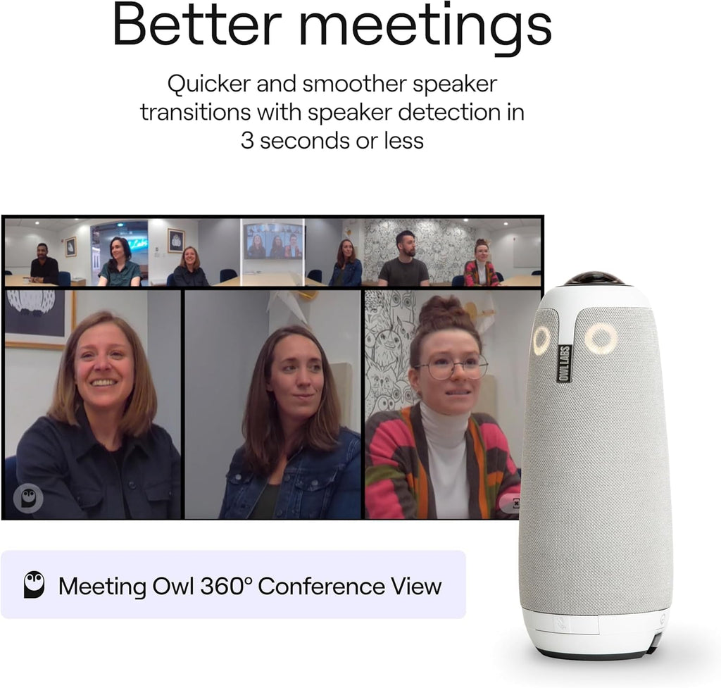 Owl Labs Meeting Owl 3-360° 1080p FullHD Video Conferencing Camera, AI Speaker-Tracking, 18ft Mic Pickup - Certified for Teams, Supports Zoom, Google Meet & More - Easy Plug & Play Setup (Renewed)